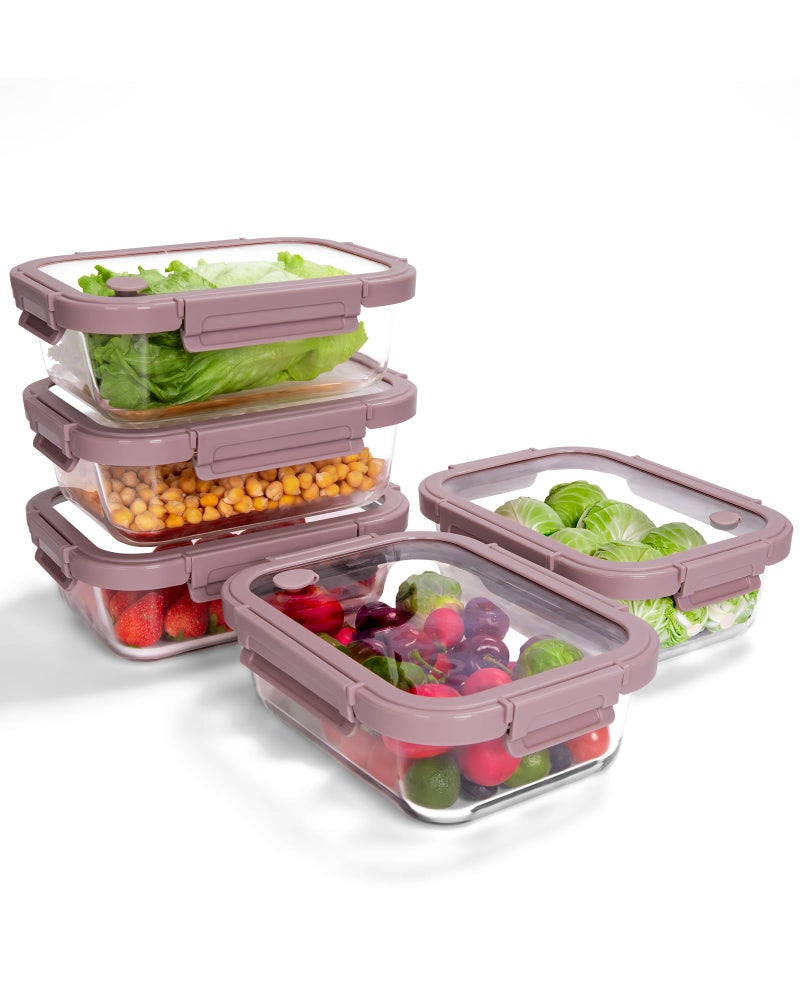 BOROHOUSE 5-Pack Borosilicate Glass Containers with Tempered Lids, 35.2oz/4.4 Cup Airtight Meal Prep Set, Microwave/Freezer Safe (Pink) - Image 1