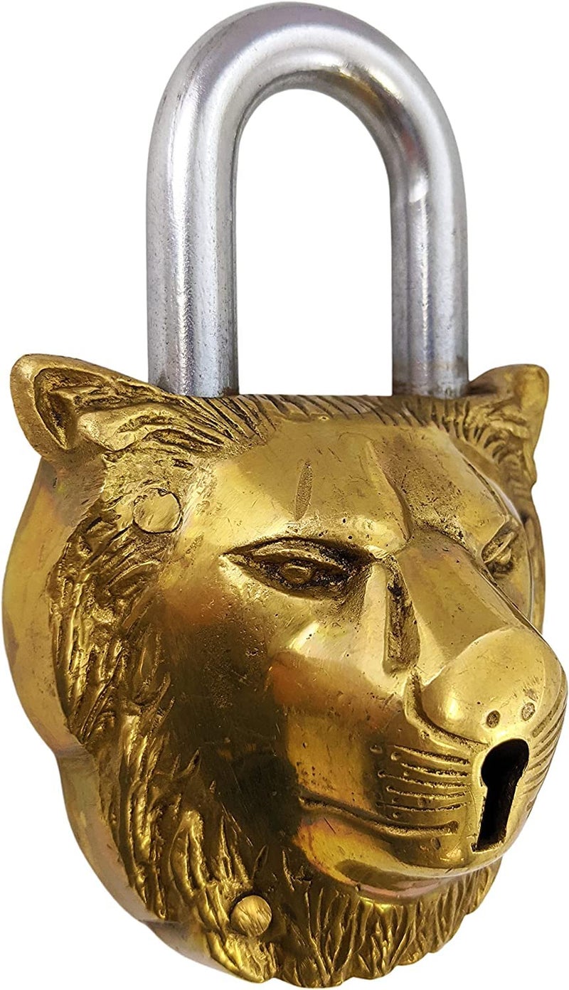 GURU JEE Handmade Solid Brass Lion Padlock with 2 Keys Beautiful Fully Functional Lock Sturdy EyeCatching Detailed Design Gifts Showpiece - Image 3