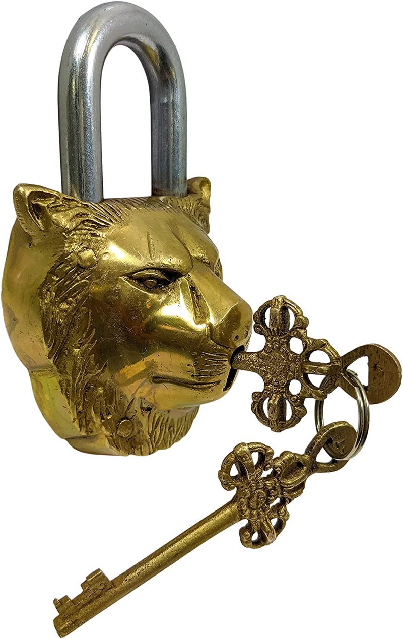 GURU JEE Handmade Solid Brass Lion Padlock with 2 Keys Beautiful Fully Functional Lock Sturdy EyeCatching Detailed Design Gifts Showpiece - Image 4