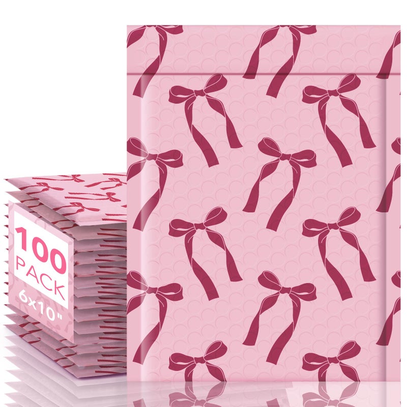 Fuxury Bubble Mailers 6x10 Padded Envelopes 100 Pack Pink Bows Cute Design Bubble Envelopes Usable Size 6x9 Strong Adhesion Pattern Shipping Envelopes Thick Padded Mailer for Mailing Jewelry Makeup - Image 2