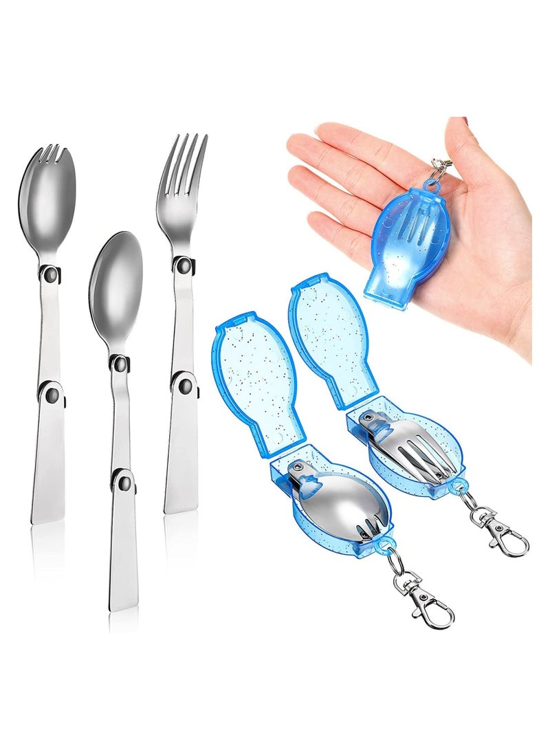 Excefore Foldable Fork and Spoon Set 3Pcs Portable Silverware Set with Case Stainless Steel Folding Spoon Fork Set Portable Utensils Set Flatware Travel Utensils for Travel Camping Picnic Outdoor Activities - Image 1