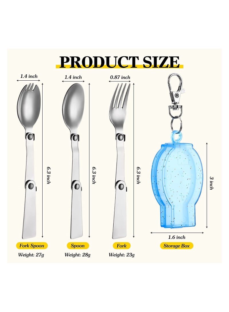 Excefore Foldable Fork and Spoon Set 3Pcs Portable Silverware Set with Case Stainless Steel Folding Spoon Fork Set Portable Utensils Set Flatware Travel Utensils for Travel Camping Picnic Outdoor Activities - Image 2