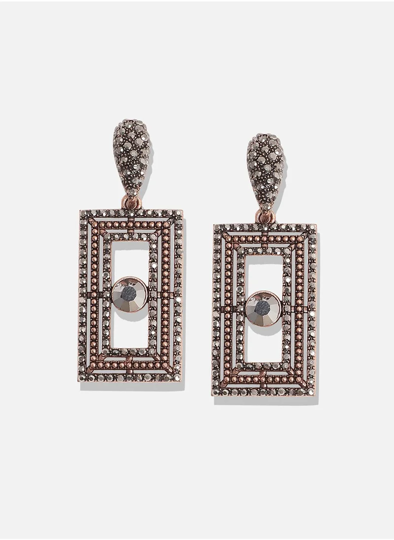 SOHI Square Crystal Eye Drop Earrings - Dark Silver