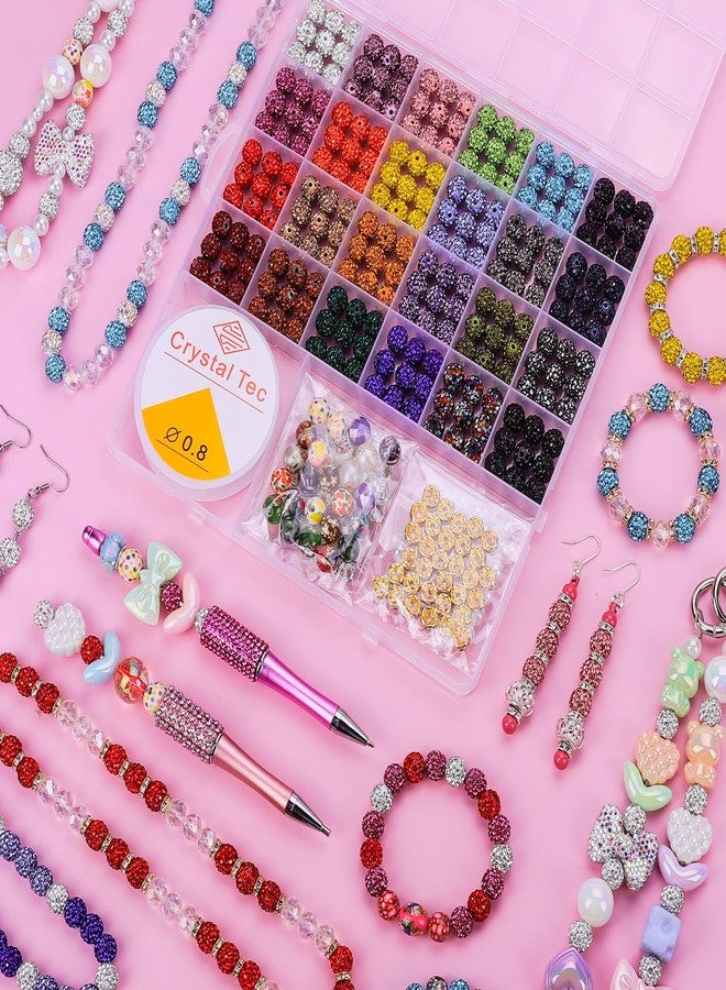 AIPRIDY Jewelry Making Beads Set, 540 PCS 10mm Rhinestone Clay Beads, 8mm Mixed Color Rhinestone Spacer Beads with Pearl and Floral Beads for DIY Bracelets, Necklaces (Random Mixed) - Image 4