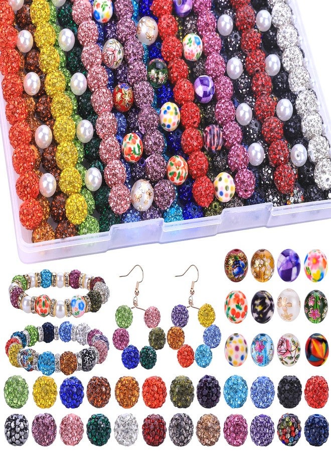 AIPRIDY Jewelry Making Beads Set, 540 PCS 10mm Rhinestone Clay Beads, 8mm Mixed Color Rhinestone Spacer Beads with Pearl and Floral Beads for DIY Bracelets, Necklaces (Random Mixed) - Image 2