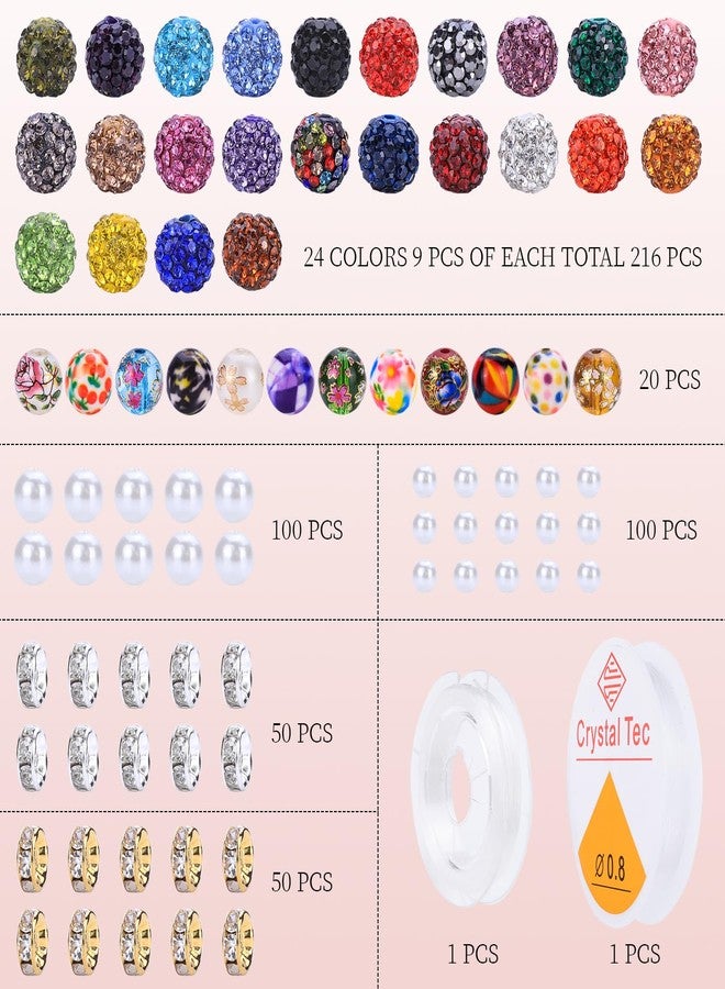 AIPRIDY Jewelry Making Beads Set, 540 PCS 10mm Rhinestone Clay Beads, 8mm Mixed Color Rhinestone Spacer Beads with Pearl and Floral Beads for DIY Bracelets, Necklaces (Random Mixed) - Image 5