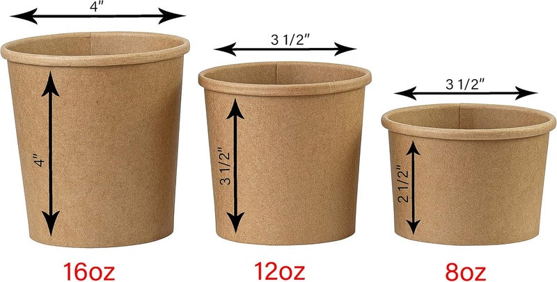 Noble Pack Paper Soup & Ice Cream Cups 100 Count, Paper Disposable Dessert Bowls for Hot or Cold Food, Party Supplies Treat Cups (16 oz, Kraft) - Image 2