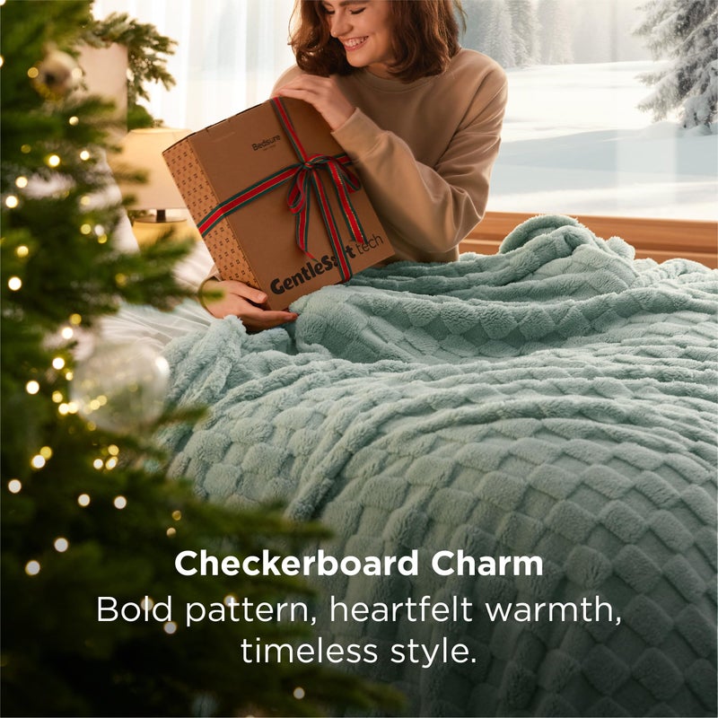 Bedsure GentleSoft Sage Green Throw Blanket for Couch - Checkered Fleece Blankets Christmas Gifts for Women Men Girls, Cute Soft Cozy Throw for Bedroom Home Decor Gifts, 50x60 Inches - Image 3