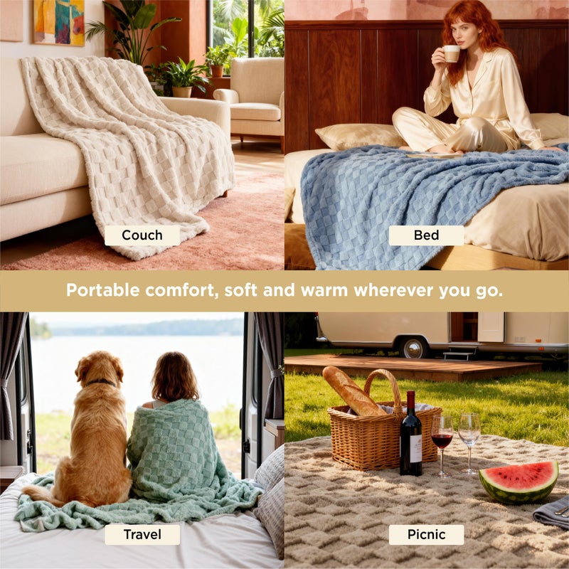 Bedsure GentleSoft Sage Green Throw Blanket for Couch - Checkered Fleece Blankets Christmas Gifts for Women Men Girls, Cute Soft Cozy Throw for Bedroom Home Decor Gifts, 50x60 Inches - Image 4