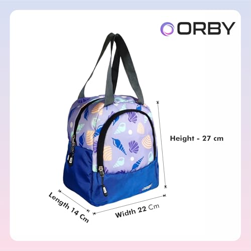 ORBY Lunch Bag with Front Pocket & Bottle Holder | Water-Repellent, Durable Zipper & Stitching | Spacious Tiffin & Multipurpose Storage Bag – (Shell Pattern, Blue) - Image 2