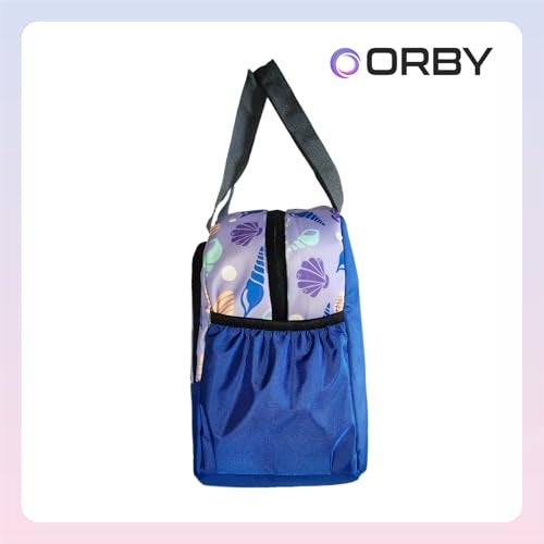ORBY Lunch Bag with Front Pocket & Bottle Holder | Water-Repellent, Durable Zipper & Stitching | Spacious Tiffin & Multipurpose Storage Bag – (Shell Pattern, Blue) - Image 5