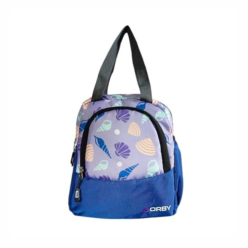 ORBY Lunch Bag with Front Pocket & Bottle Holder | Water-Repellent, Durable Zipper & Stitching | Spacious Tiffin & Multipurpose Storage Bag – (Shell Pattern, Blue) - Image 1