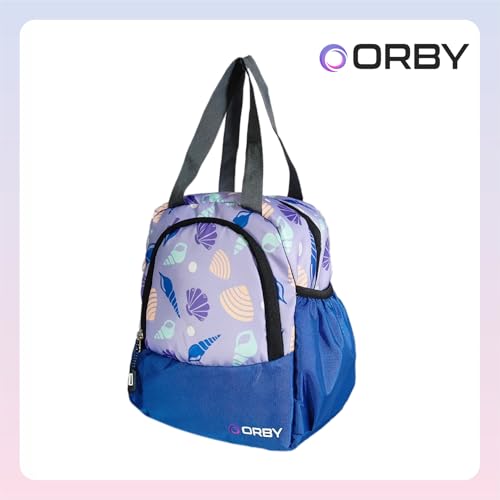 ORBY Lunch Bag with Front Pocket & Bottle Holder | Water-Repellent, Durable Zipper & Stitching | Spacious Tiffin & Multipurpose Storage Bag – (Shell Pattern, Blue) - Image 3