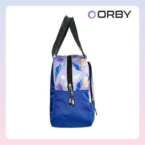 ORBY Lunch Bag with Front Pocket & Bottle Holder | Water-Repellent, Durable Zipper & Stitching | Spacious Tiffin & Multipurpose Storage Bag – (Shell Pattern, Blue) - Image 4