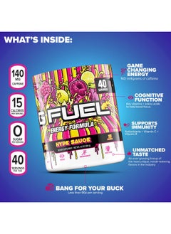 G Fuel Hype Sauce Energy Powder, Sugar Free, Clean Caffeine Focus Supplement, Water Mix, Raspberry Lemonade Flavor, Focus Amino, Vitamin + Antioxidants Blend, 9.8 Oz (40 Servings)  - Image 2