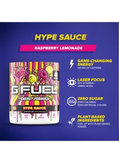 G Fuel Hype Sauce Energy Powder, Sugar Free, Clean Caffeine Focus Supplement, Water Mix, Raspberry Lemonade Flavor, Focus Amino, Vitamin + Antioxidants Blend, 9.8 Oz (40 Servings)  - Image 3