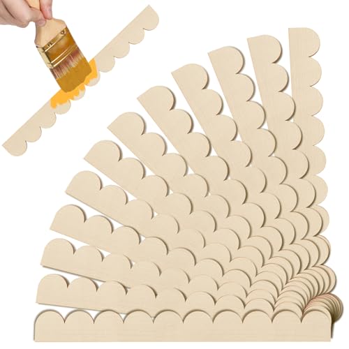 Hamminy Scalloped Decorative Wood Trim Unfinished Scalloped Edge Wooden Molding Cute DIY Moulding Trims for Cabinet Window Shelf Door Wall, 15.74 x 1.57 Inch, 12 Pack - Image 1