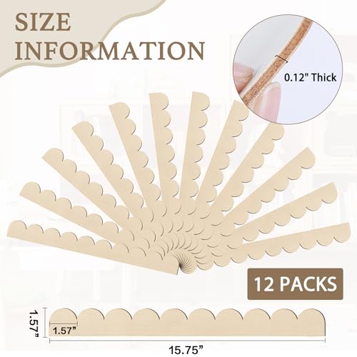 Hamminy Scalloped Decorative Wood Trim Unfinished Scalloped Edge Wooden Molding Cute DIY Moulding Trims for Cabinet Window Shelf Door Wall, 15.74 x 1.57 Inch, 12 Pack - Image 2
