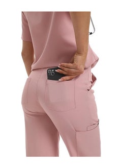 L&E Scrub for Women Set, Female Nurse Uniform, Classic V neck Top and Jogger Scrub Pants Medica l Uniform Suit with 9 Pockets, Hospital Staff, clinics, Home Health, Pink, M  - Image 4