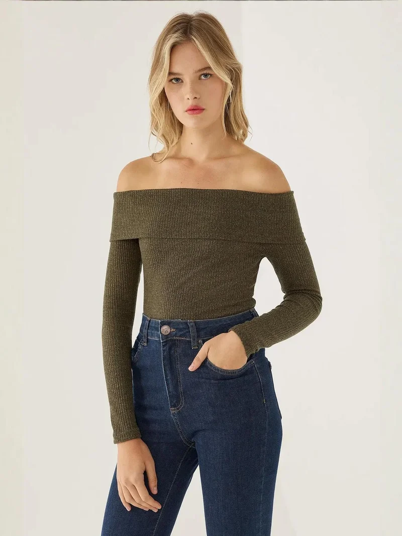 Hiccup Green Off Shoulder Jersey Top for Women | Best Price UAE