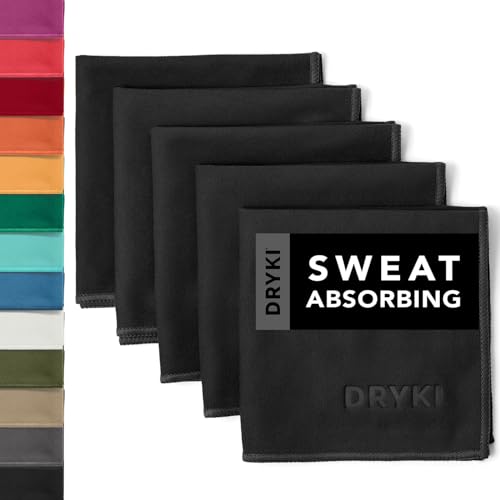 DRYKI Sweat Absorbing Handkerchiefs - The Original Pocket-Sized Sweat Towels - Quick-Dry Microfiber Sweat Rags for Face, Hands, & Body - Men & Women - Gym, Sports, and Work (Black: 5 Pack) - Image 1
