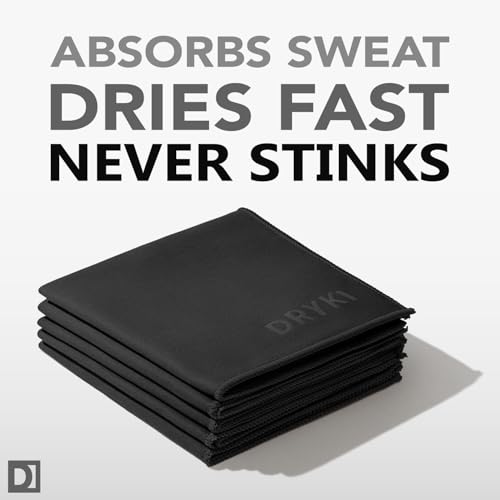 DRYKI Sweat Absorbing Handkerchiefs - The Original Pocket-Sized Sweat Towels - Quick-Dry Microfiber Sweat Rags for Face, Hands, & Body - Men & Women - Gym, Sports, and Work (Black: 5 Pack) - Image 3