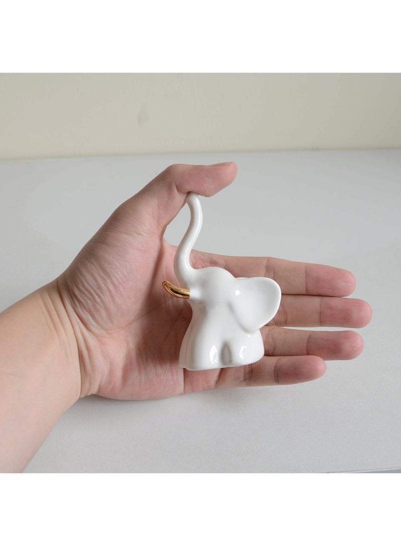 KASTWAVE Home Decor Elephant Statues,1 Pair, Small Decorative Accents for Shelves, Livingroom and Bedroom, Gold and White - Image 3