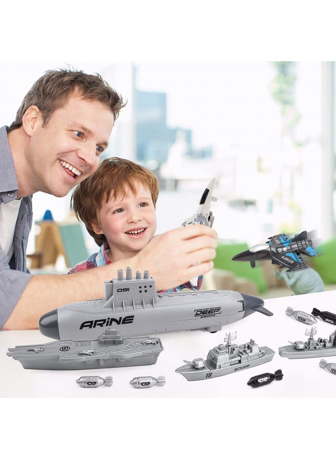 deAO Aircraft Carrier Toy Military Submarine Naval Ship Play Set with Planes Army Toy Battleship for Kids Boys Girls - Image 2
