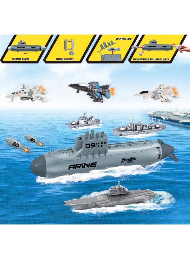 deAO Aircraft Carrier Toy Military Submarine Naval Ship Play Set with Planes Army Toy Battleship for Kids Boys Girls - Image 3