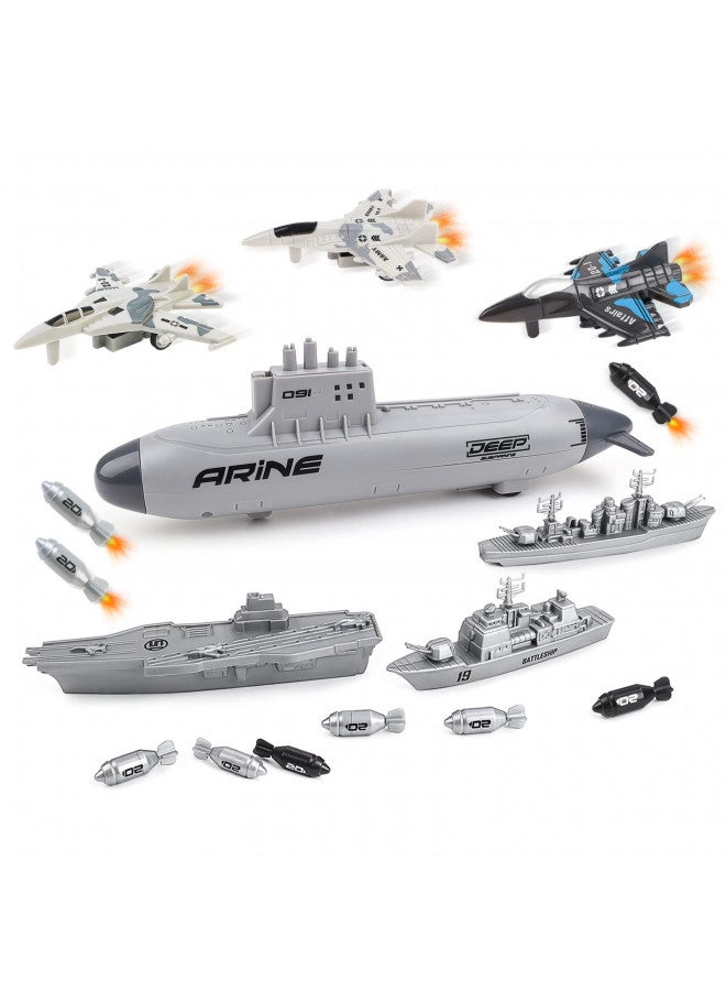 deAO Aircraft Carrier Toy Military Submarine Naval Ship Play Set with Planes Army Toy Battleship for Kids Boys Girls - Image 1