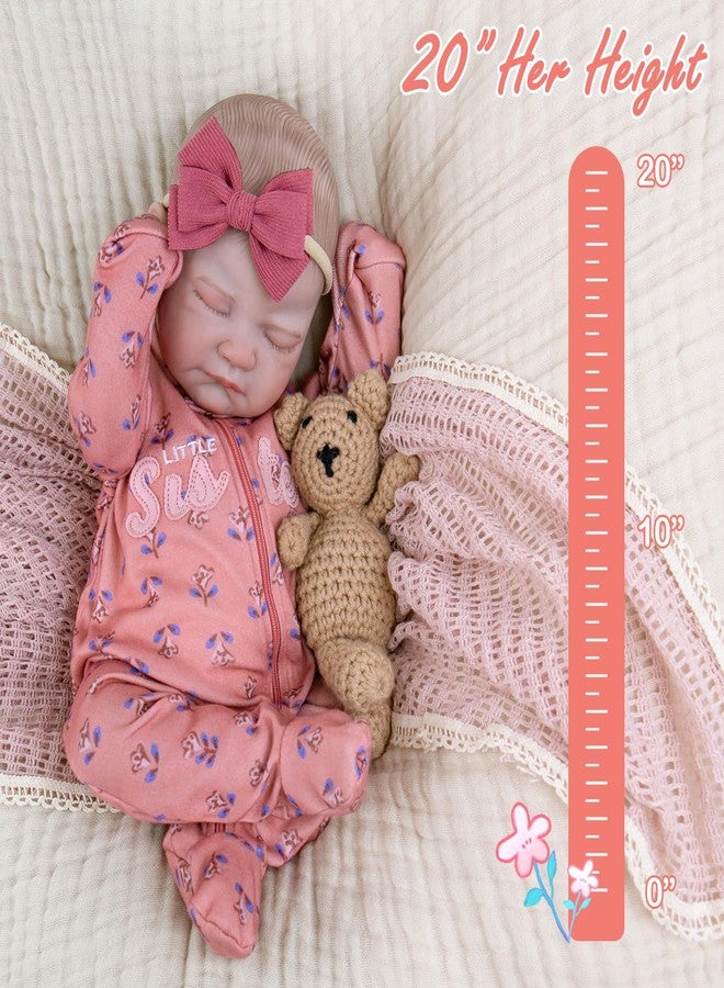 Aori Lifelike Reborn Baby Dolls 20 Inch Ultra Realistic Sleeping Girl Newborn Baby Doll with Weighted Body for Cuddling Poseable Vinyl Doll Includes Accessories for Collectors, Kids 3+ - Image 4