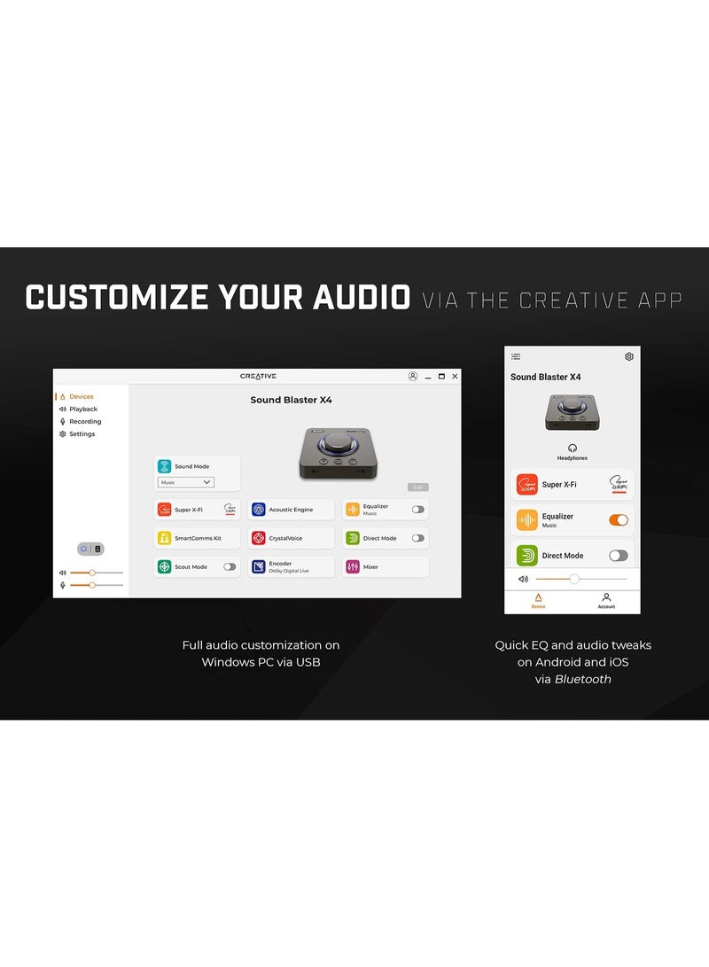 Creative Sound Blaster X4 Hi-Res 24bit/192kHz External USB DAC and Amp Sound Card, Super X-Fi, Multi-Channel, 7.1 Discrete Surround, Optical-in, Optical-out, Line-in, Mic-in, Headset-in for PC and Mac  - Image 3
