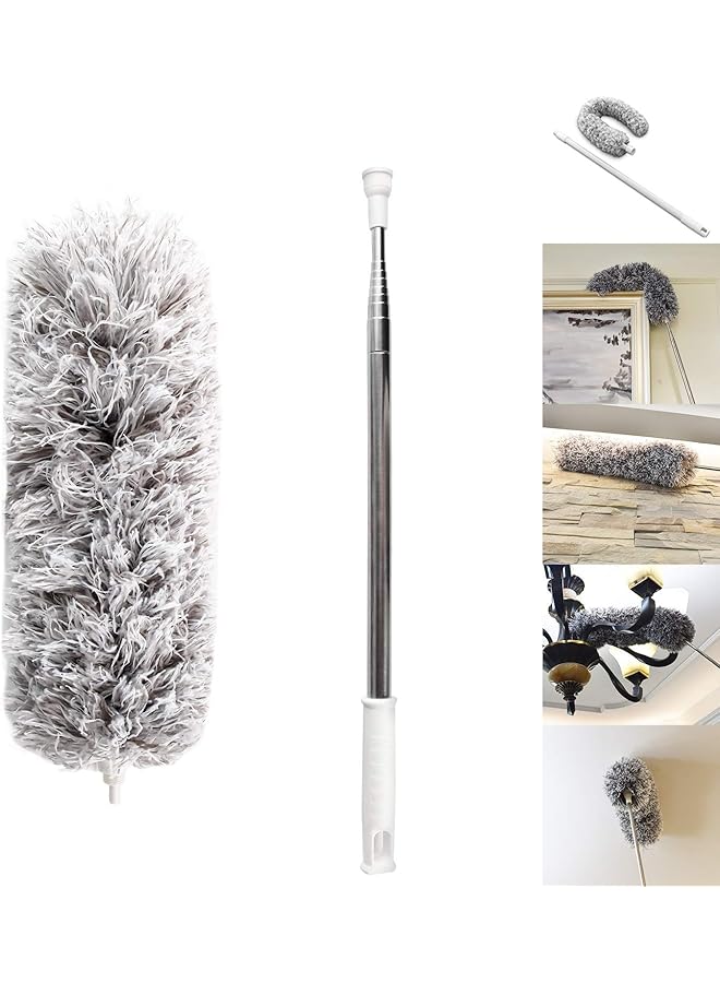 إيروريكس منفضة غبار من الألياف الدقيقة مع عمود تمديد من الفولاذ المقاوم للصدأ بطول إضافي 100 بوصة قابلة للتمدد من نسيج العنكبوت منفضة غبار قابلة للانحناء ومقاومة للخدش لتنظيف السيارات ذات مراوح السقف العالية - Image 1