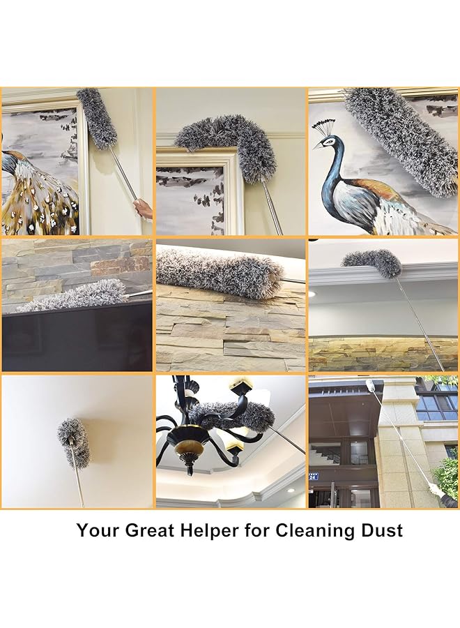 إيروريكس منفضة غبار من الألياف الدقيقة مع عمود تمديد من الفولاذ المقاوم للصدأ بطول إضافي 100 بوصة قابلة للتمدد من نسيج العنكبوت منفضة غبار قابلة للانحناء ومقاومة للخدش لتنظيف السيارات ذات مراوح السقف العالية - Image 5