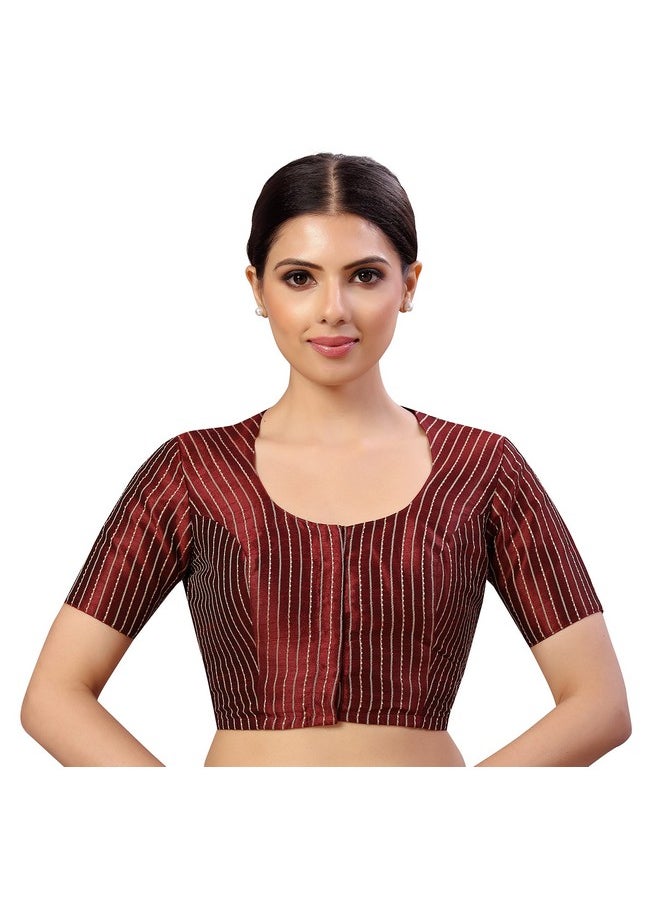 Studio Shringaar - Studio Shringaar Women's Polyester Short Sleeve Saree Blouse (S2593_Maroon_36) - Image 1
