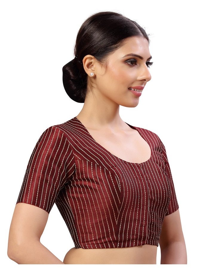 Studio Shringaar - Studio Shringaar Women's Polyester Short Sleeve Saree Blouse (S2593_Maroon_36) - Image 1