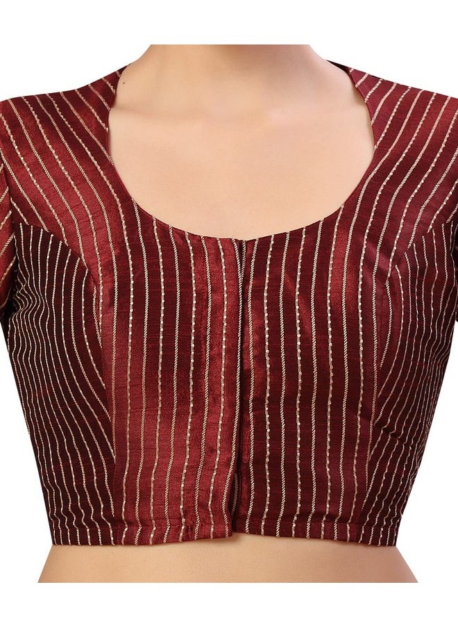 Studio Shringaar - Studio Shringaar Women's Polyester Short Sleeve Saree Blouse (S2593_Maroon_36) - Image 1