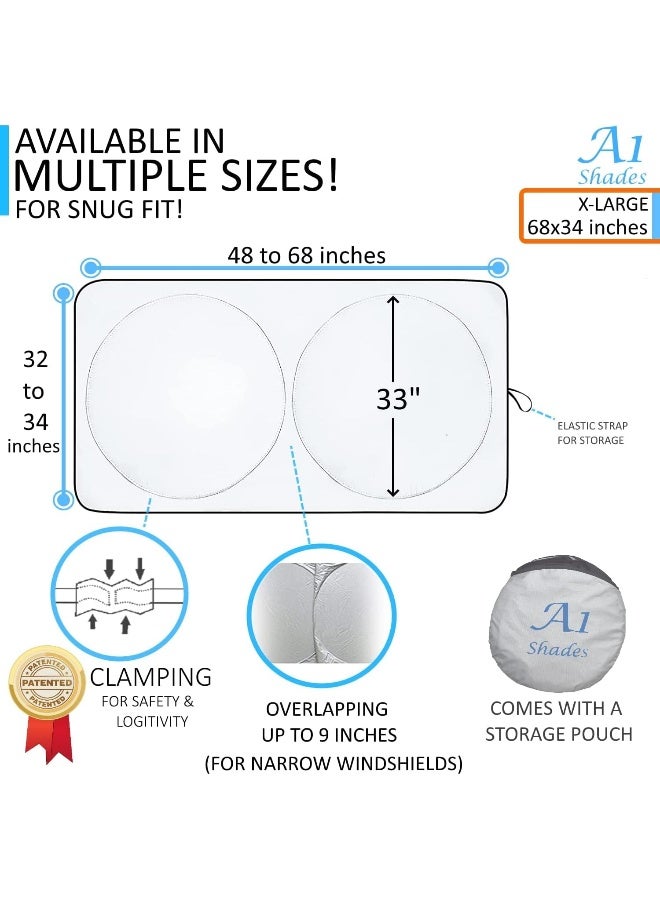 A1 Shades Sunshade for Car Windshield with Storage Pouch by Sun Visor for Car Shield Sun Protector Auto Interior Accessories Cover Retractable XL - Image 3