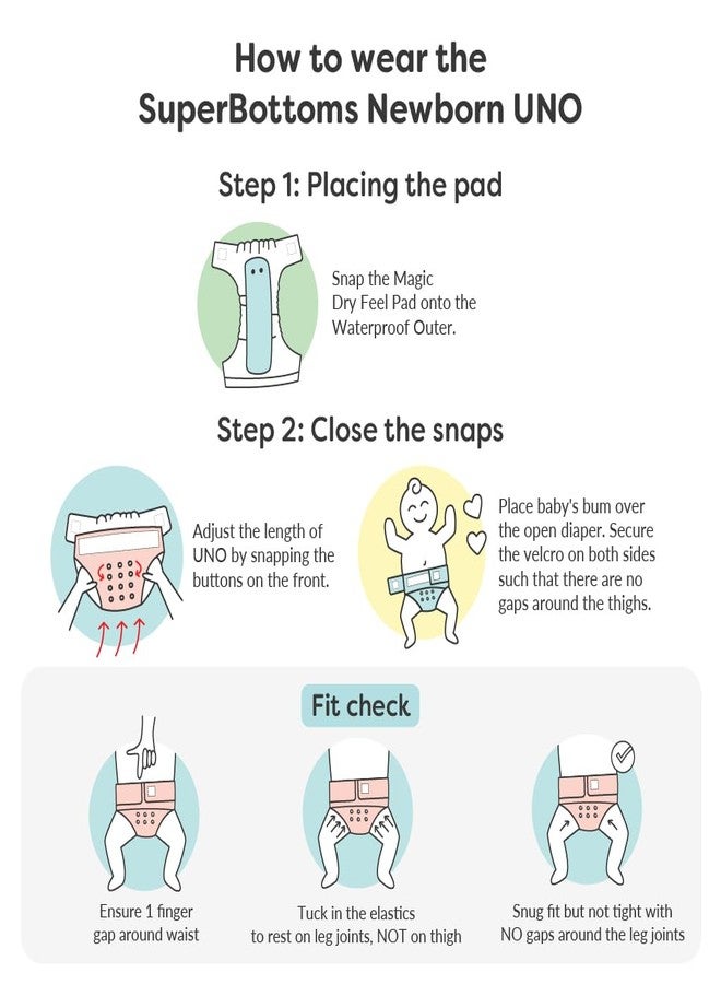 SuperBottoms NewBorn UNO Cloth Diaper | AIO Cloth diapers for babies | Cloth Diaper for Newborn Babies 0 to 6 months | Pack of 1 Cloth diaper with 1 insert (Baby Hearts) - Image 4