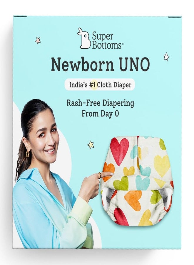 SuperBottoms NewBorn UNO Cloth Diaper | AIO Cloth diapers for babies | Cloth Diaper for Newborn Babies 0 to 6 months | Pack of 1 Cloth diaper with 1 insert (Baby Hearts) - Image 1