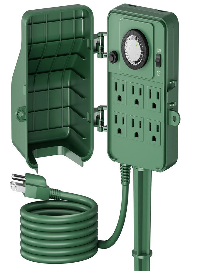 BN-LINK Century Mechanical 24 Hour Outdoor Socket, Multi-Socket, Timer, 6 Outlets, Garden Energy, Green Ground Spike - Image 1