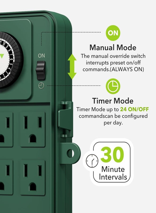BN-LINK Century Mechanical 24 Hour Outdoor Socket, Multi-Socket, Timer, 6 Outlets, Garden Energy, Green Ground Spike - Image 4
