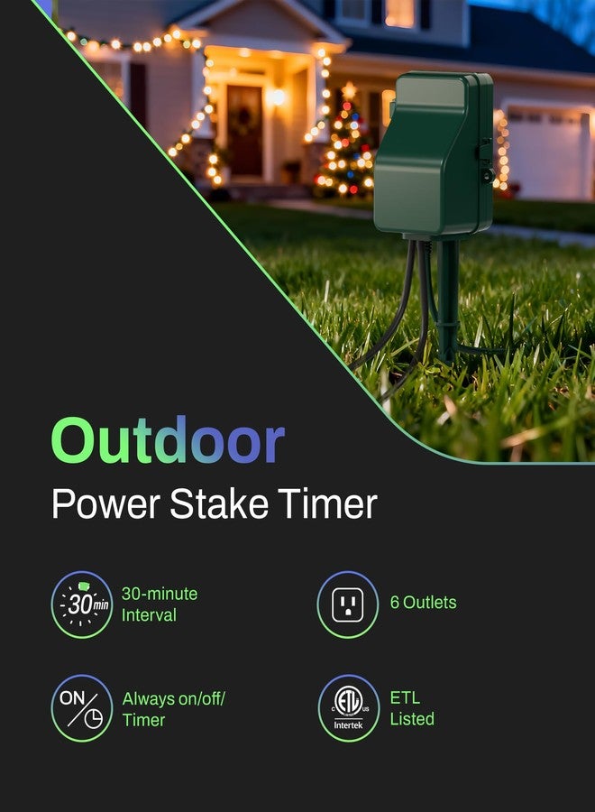 BN-LINK Century Mechanical 24 Hour Outdoor Socket, Multi-Socket, Timer, 6 Outlets, Garden Energy, Green Ground Spike - Image 2