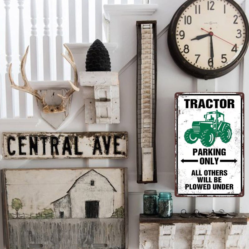 Liukliut Tractor Tin Signs Antique Tractor Wall Decor Outdoor Tractor Crossing Signs Metal Tractor Parking Only All Others Will Be Plowed Under Sign Tractor Crossing Road Sign Green Tractor Gifts For Men - Image 3