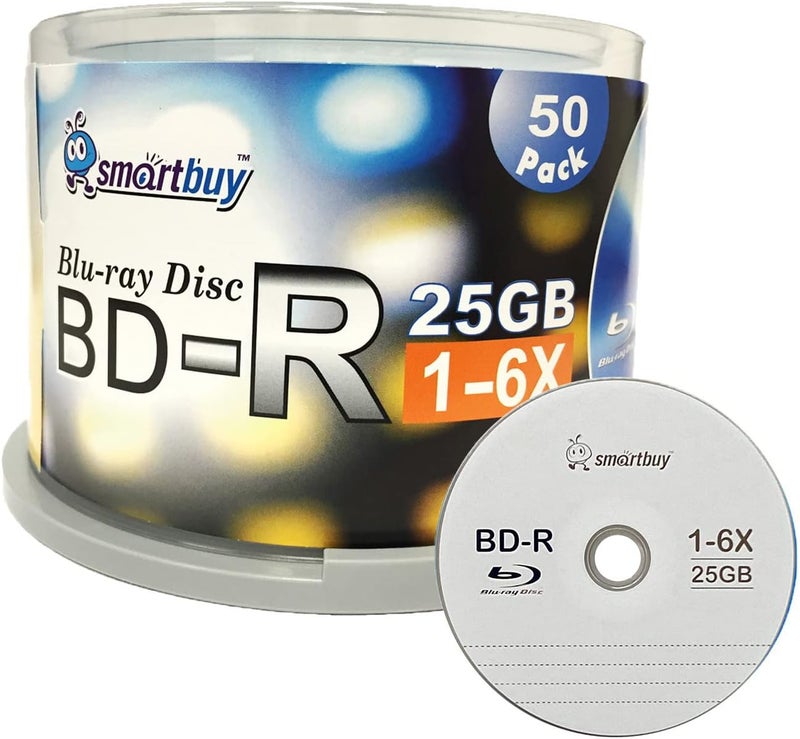 Smartbuy 50 حزمة BD-R 25GB 6X قرص بلو راي أحادي الطبقة القابل للتسجيل شعار أعلى فارغ بيانات وسائط فيديو 50 قرص دوار - Image 1