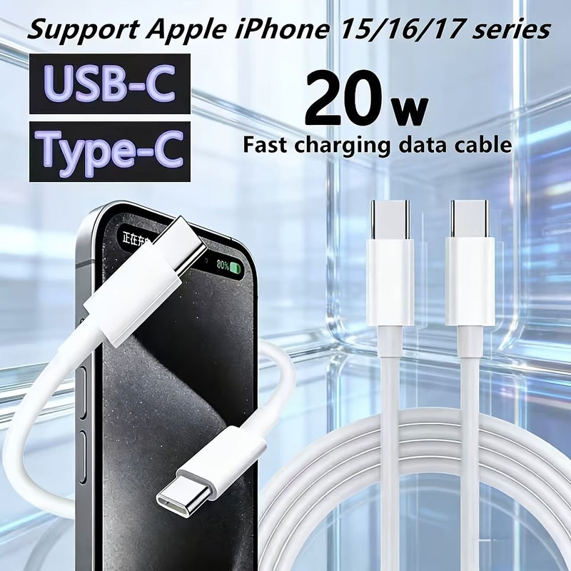 PD 20W Fast Charging Cable 78.74 Inch Dual Type C to USB C for Apple - Image 1