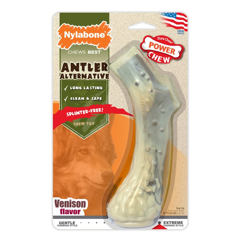 Nylabone Power Chew Antler Alternative Nylon Chew Toy for Dogs, Dog Toys for Aggressive Chewers, Venison Flavor, Large/Giant (1 Count) - Image 1