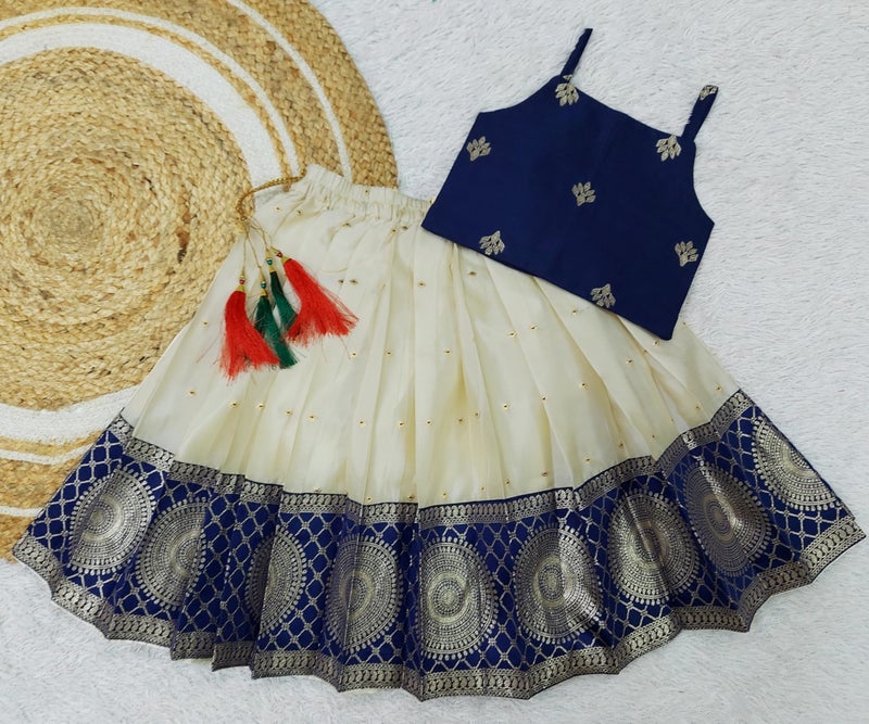 COMRATE Baby Girls South Indian Blue Pattu Pavadai Lehenga Choli set For kids-6-12 Months - Image 2