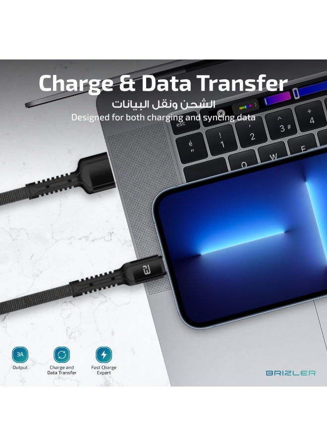بريزلر كابل Lightning إلى USB-A - يدعم الشحن السريع بقوة 3 أمبير، ومزامنة البيانات عالية السرعة، وتصميم فائق المتانة، بطول 1 متر، باللون الأسود. - Image 3