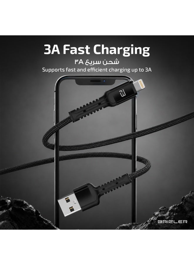 بريزلر كابل Lightning إلى USB-A - يدعم الشحن السريع بقوة 3 أمبير، ومزامنة البيانات عالية السرعة، وتصميم فائق المتانة، بطول 1 متر، باللون الأسود. - Image 4